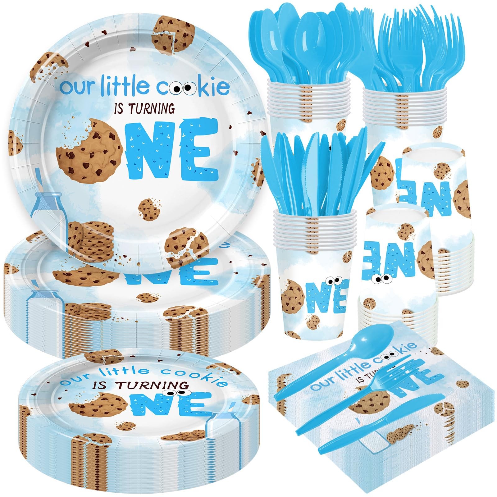 168Pcs Cookies Party Supplies Chocolate Chip Cookies and Milk Drinks Birthday...
