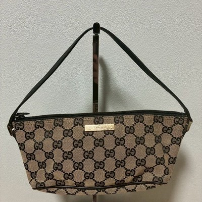 GUCCI 0391103 GG Canvas Accessory Pouch Mini Handbag Black Beige