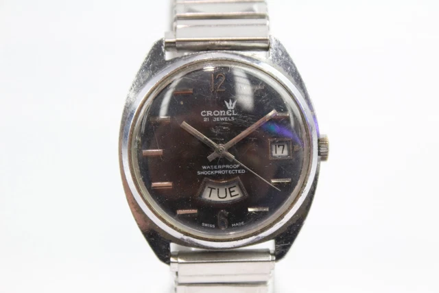 23 Cronel Day-Date Blue Dial Watch Hand-Wind Working