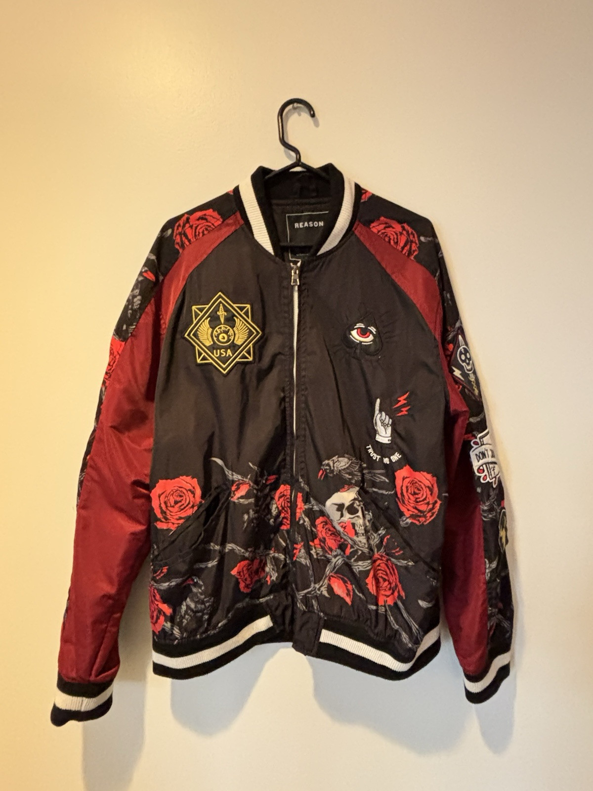 Reason Patchwork Bomber Jacket “Trust No One” Siz… - image 3