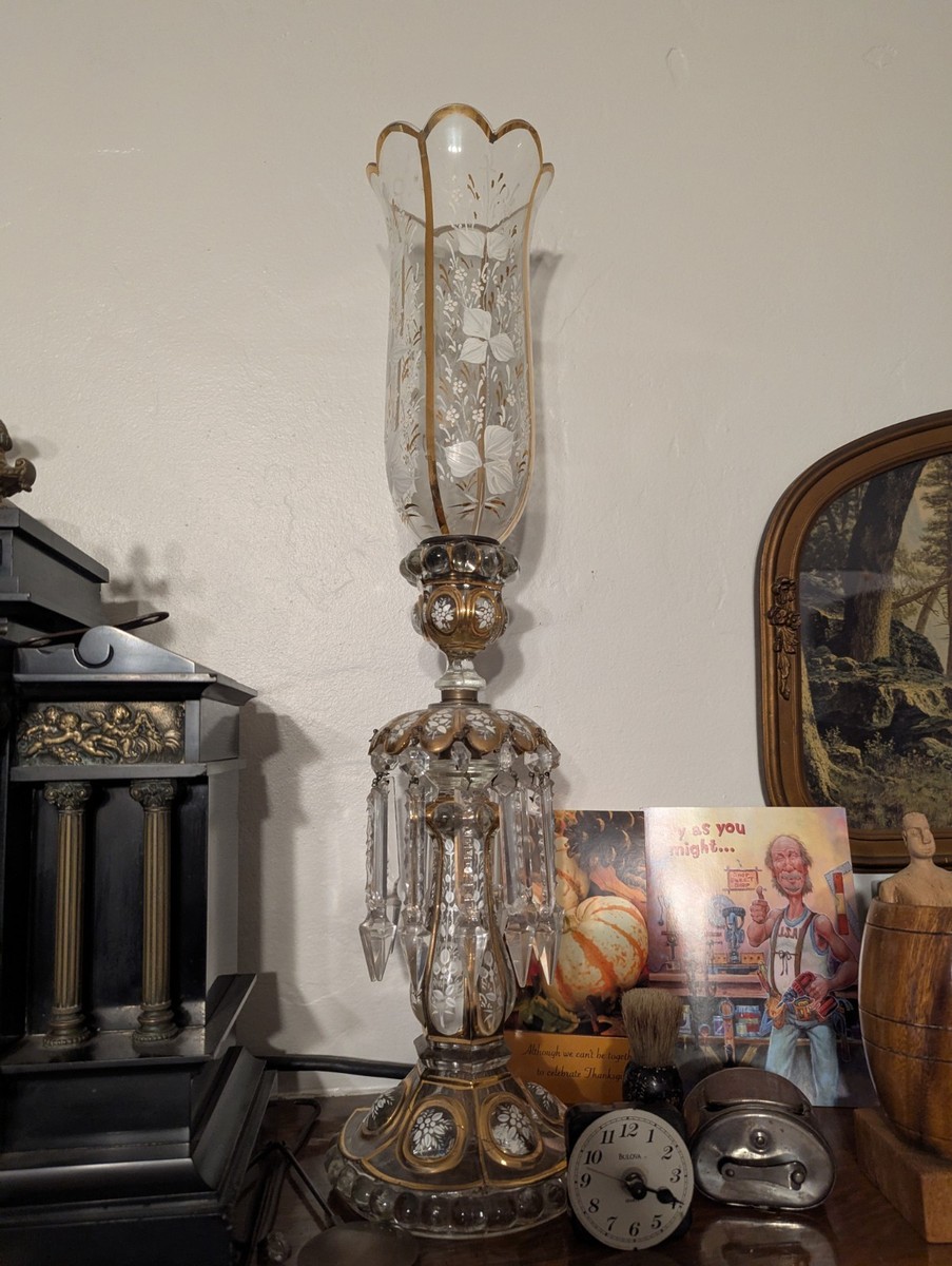 Antique Baccarat Medallion Hurricane Candlesticks with Crystal