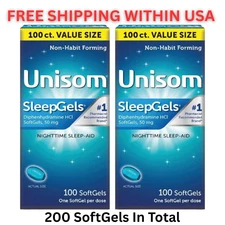 UNISOM SleepGels Nighttime Sleep-Aid 2-PACK Diphenhydramine HCI 50 mg 2 x 100 Ct