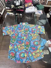 Vintage Fish Print Hawaiian Shirt Mens Medium S&h Uniforms Made In USA