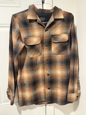 Pendleton Board Shirt Men  s Wool Shadow Plaid Ombre Loop Collar S Neutral Colors