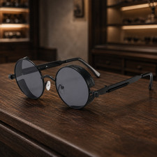 Steampunk Round Sunglasses UV400 Mirrored Lens Alloy Frame Retro Punk Men Women