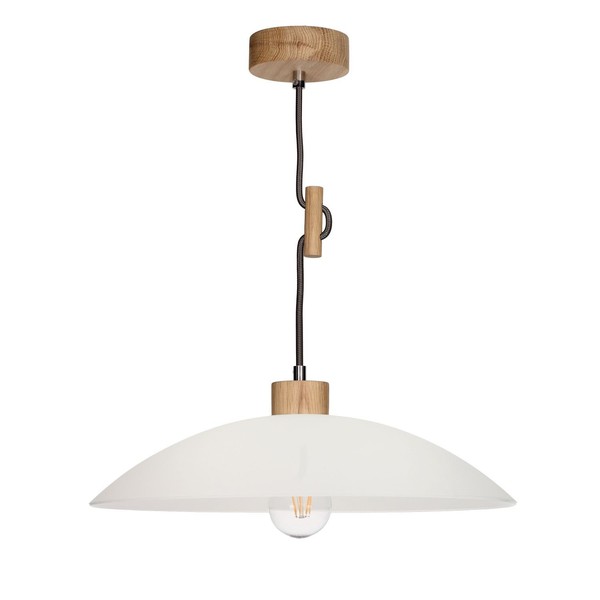 HäNgelampe Retro Holz Glas Schirm Ø40Cm Runde Pendelleuchte Wohnzimmer Morwen-image