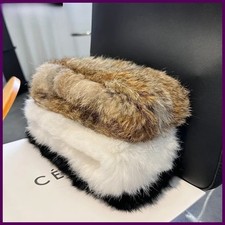 Women's Hand-Knitted Real Rabbit Fur Headband Knitted Fur Scarf Warm Empty.