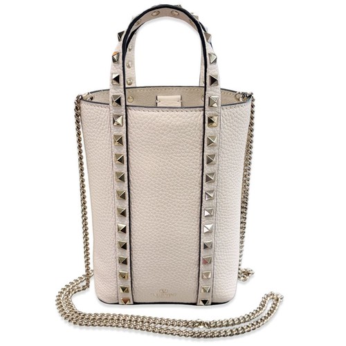 VALENTINO GARAVANI Women Rockstud 2Way Hand Shoulder Bag Leather Gold Ivory