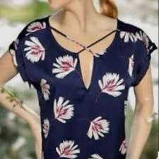 Express Navy and Pink Floral Blouse Size M
