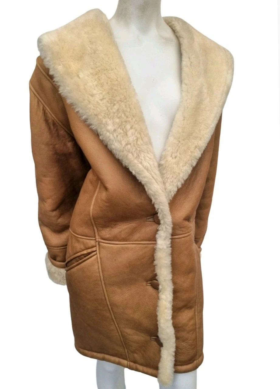 Real Sheepskin Shearling Afghan Vintage Lady's Jacket Coat Sz 18 20 22