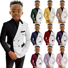 Patchwork Boy Suits Peak Lapel Double Breasted Wedding Groom Ring Bearer 2 Piece