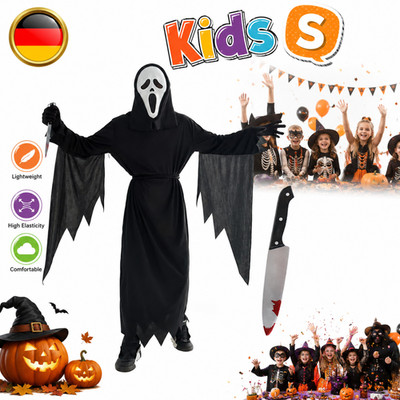 Cosplay Kostüm Scream Ghostface Maske Halloween Karneval Schwarz Gruselig Herren