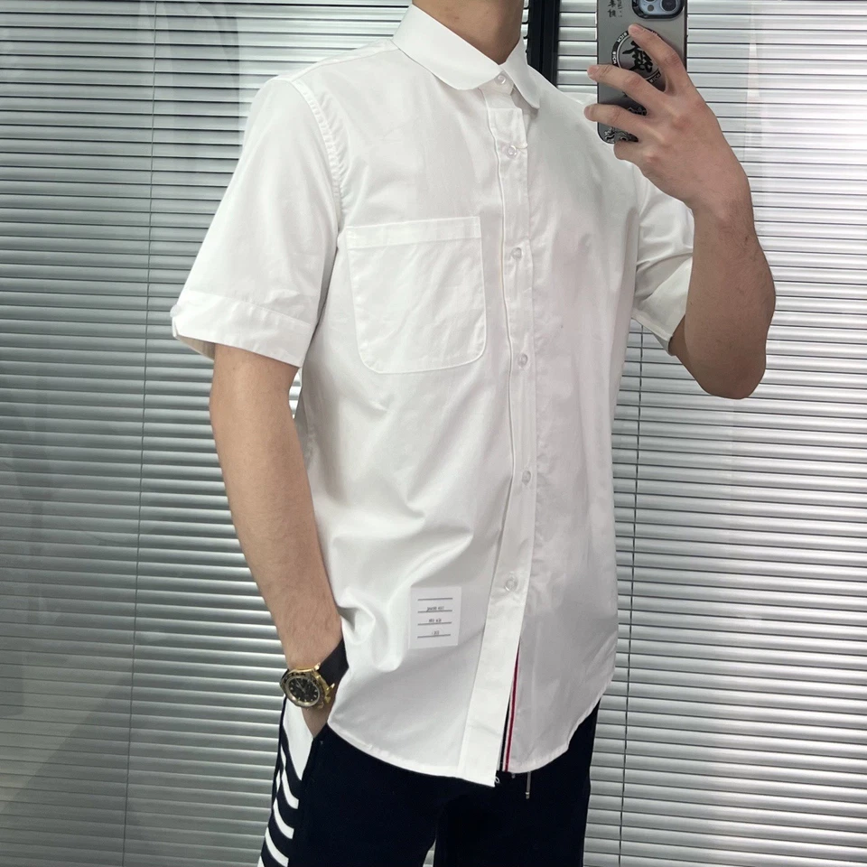 Thom Browne Men's Spring Simple Casual Buckle Short Sleeve Shirt - Image 2 of 4