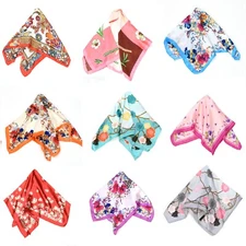 Fashion Ladies Square Satin Scarf Floral Prints