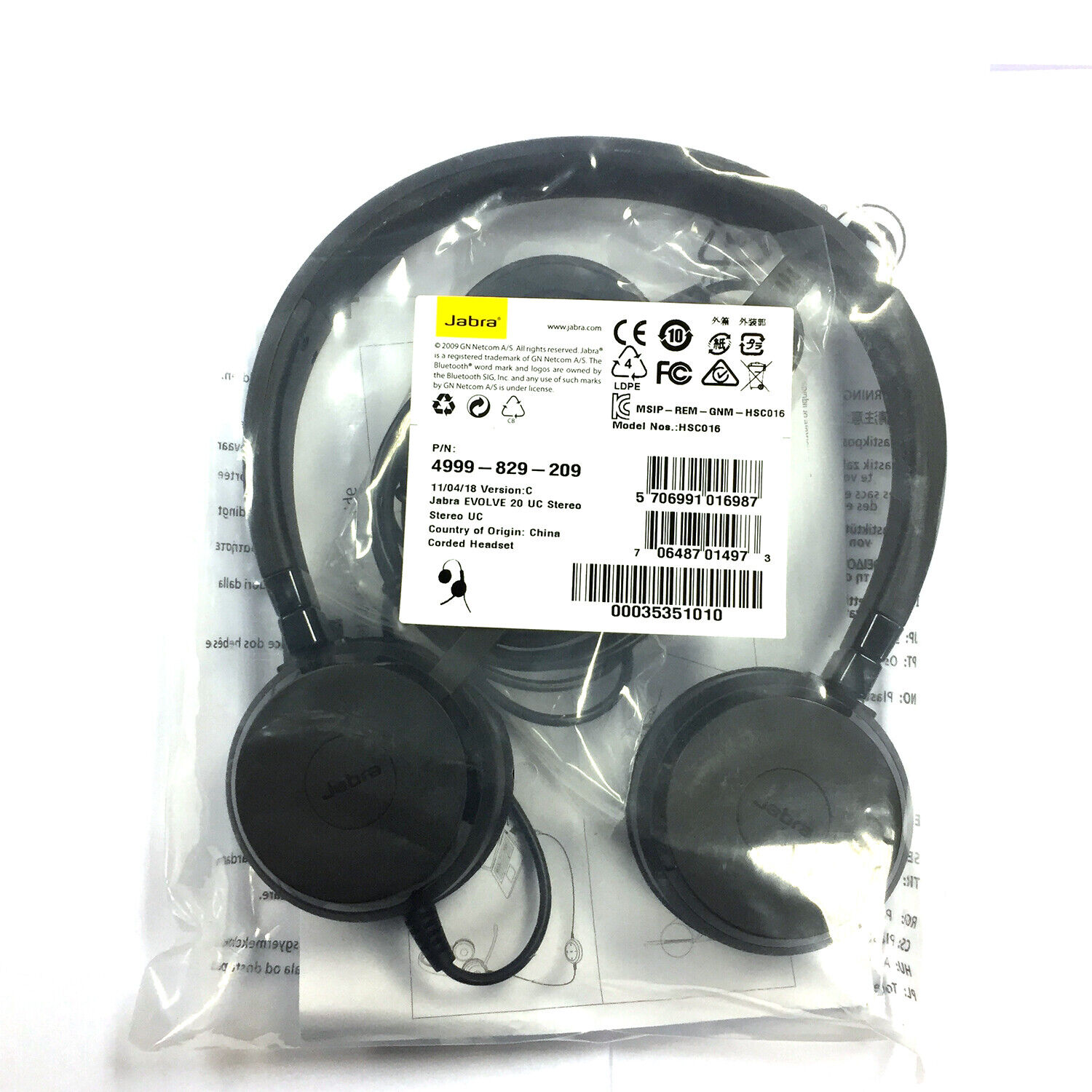 Jabra Evolve 20 HSC016 UC Stereo Headset Model Profesional Call Center  Headset