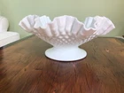 Vintage Fenton Large White Milk Glass Pedestal Hobnail Fruit Bowl 11” Diameter