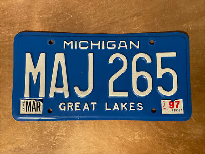 1997 Michigan License Plate Great Lakes Blue # MAJ 265