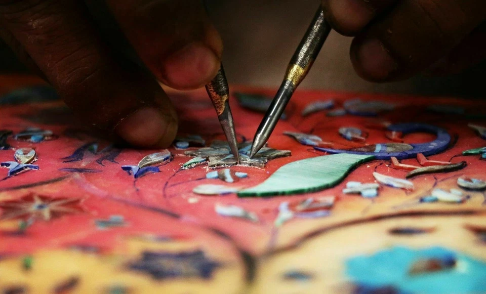 12" Marble Side end Table Top Multi Stones Floral Inlay Design Home Decor - Image 4 of 4