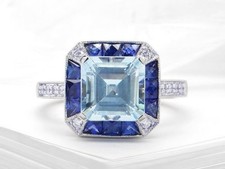2ct Lab-Created Blue Aquamarine Art Deco Engagement Ring 14k White Gold Plated