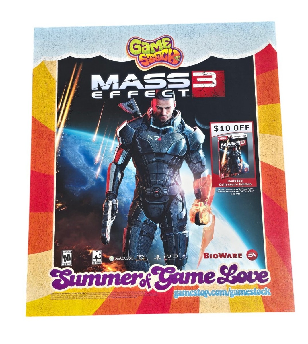 Rare 2012 Mass Effect 3 Gamestop Promo Poster 28