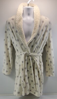 I1) Dearfoams Woman Off-White Gray Polka Dot Bath Robe Large