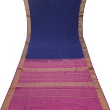 Vintage Blue Sarees 100 Pure Cotton Zari Handwoven Indian Sari 5YD Craft Fabric