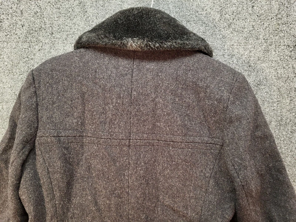 Abrigo de lana para mujer Donny Brook de colección talla 2 gris extraíble cuello de piel sintética abotonado Foto 4 de 4