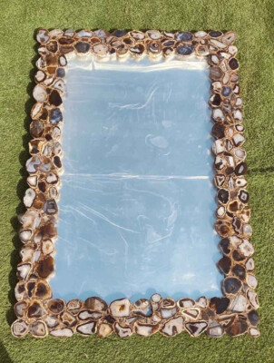 wild brown agate wall hanging mirror frame for luxury bathroom & home decor
