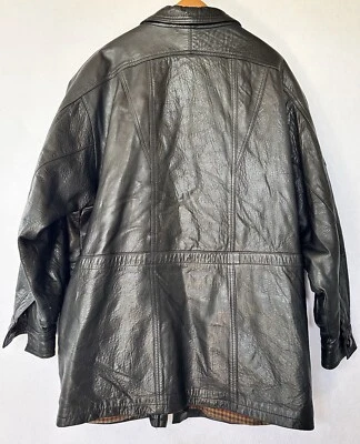 Aquascutum Leather Coat Jacket Men s Sz 44 Lined Pockets Button Zip Mid Length