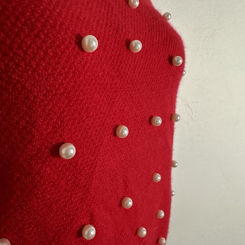 Suéter de Lujo Cashmere Charter Club Para Mujer Pequeño Rojo Holida Perlas Fuera del Hombro - Imagen 4 de 6