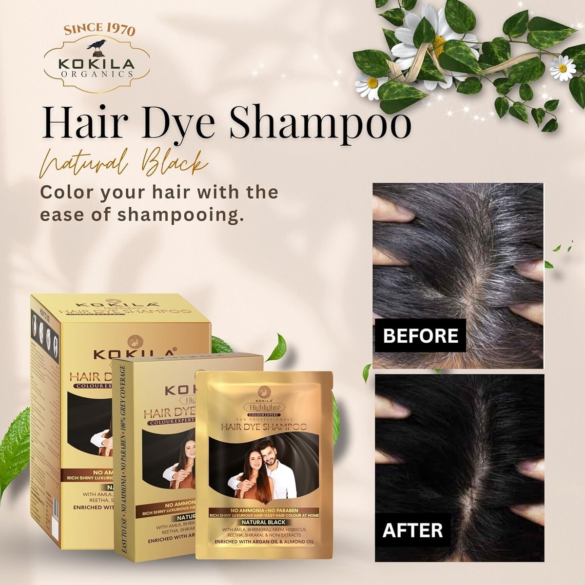 Kokila Unisex Hair Color Shampoo Sachet, Color in just 5 minutes
