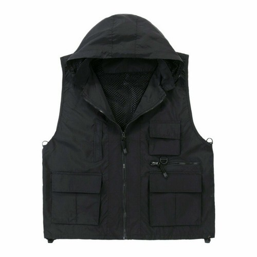 Men Waistcoat Sleeveless Jacket Hooded Vest Multi Pocket Coat Photo Gilet - Picture 3 of 12