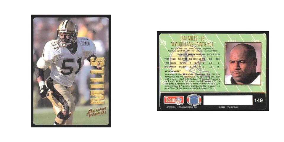 1993 Action Packed Sam Mills Saints #149 - Image 3 of 3
