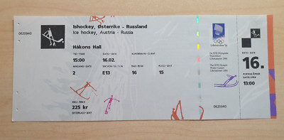 Lillehammer Olympic Games Ticket 1994 Ice hockey Austria - Russia 16.02.94