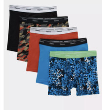 Hanes Boys' 5pk Originals Printed Stretch Boxer Briefs M 8-10 Cotton Blend Logo