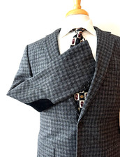 Hugo Boss The Smith Sport Coat Jacket 40R Stretch Gray Check Elbow Pads Wool-Slk