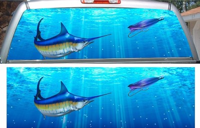 Marlin fishing car truck rear window view thru graphic