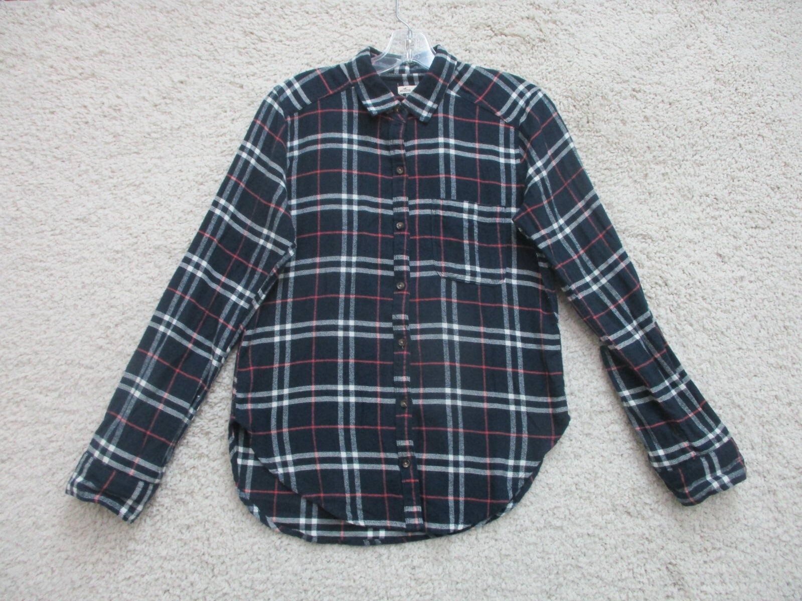 Hollister Button Up Shirt Small Adult Blue Plaid Flannel Pocket Casual Womens S
