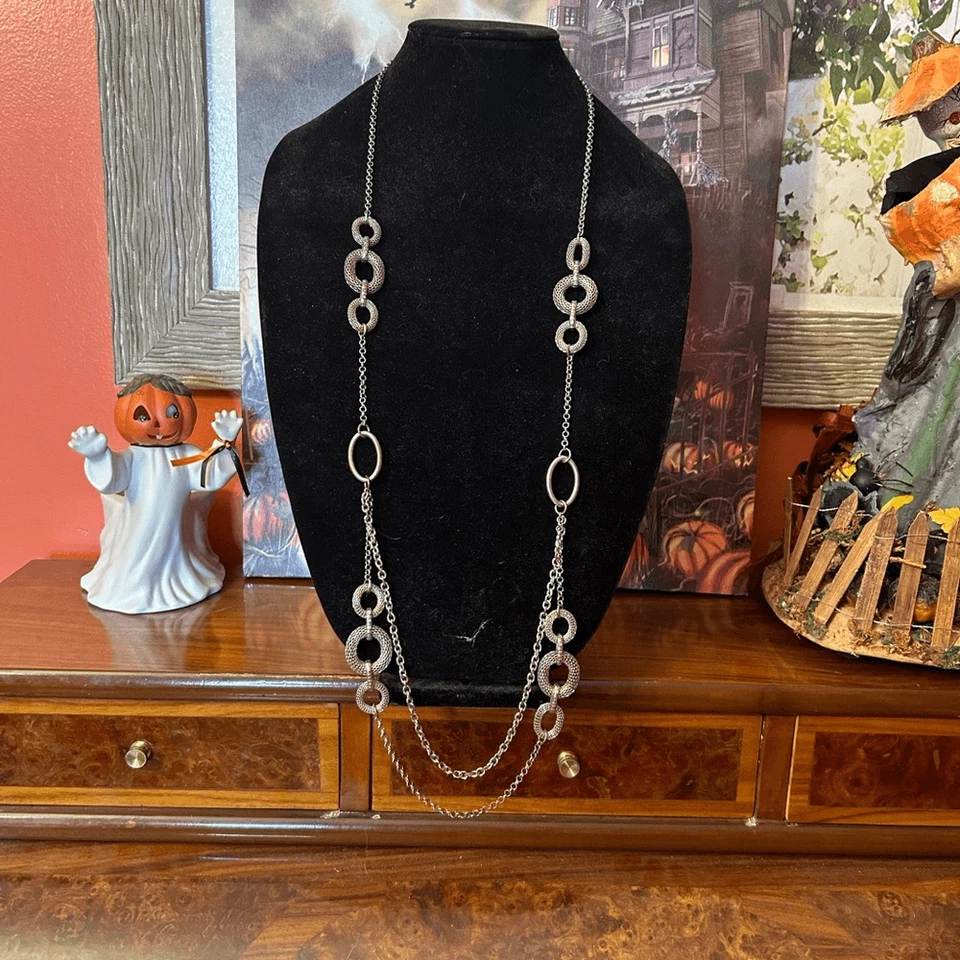 Vintage Designer Signed PREMIER Silver Tone Double Chain LONG Necklace Women’s - Image 2 of 4