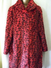 New Very Rare Iconic Biba Size 10 Red & Black Leopard Print Faux Fur Coat