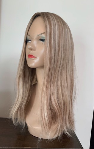 100% HUMAN HAIR WIG HONEY BLONDE W/HIGHLIGHTS SILK TOP 20" LONG M FREE PARTING - Picture 7 of 14