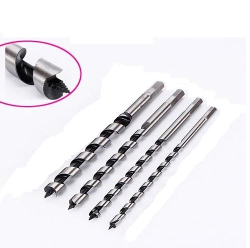 PUNTE PER LEGNO ELICOIDALI A TRIVELLA SET 4 PEZZI 8 12 16 24mm torciglione silv