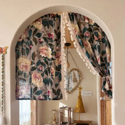 Floraler Druck Türvorhang Halbverdunkelung Fensterdeko Quastenbesatz Spitze - Bild 1 von 4