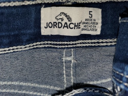 Girls Jordache Denim Blue Jeans Shorts Floral Lace Size 5 with Pockets Zip Fly - Picture 2 of 9