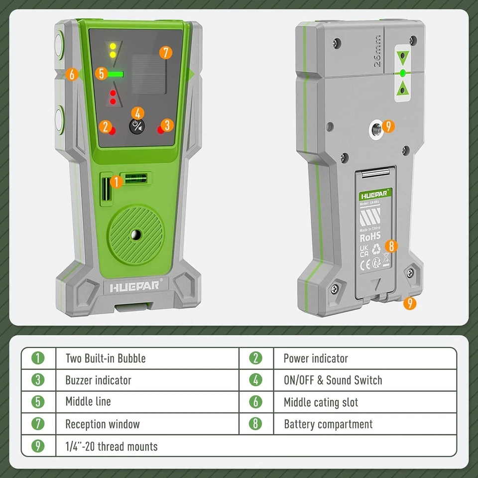 HUEPAR 3 x 360° Grüner Kreuzlinienlaser Laser Wasserwaage+Laserdetektor + Stativ - Bild 3 von 4