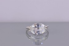Sterling Silver Faceted Curved Oval Solitaire Band Ring 925 Sz: 9
