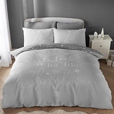 Catherine Lansfield Christmas Reversible Double Duvet Set Grey