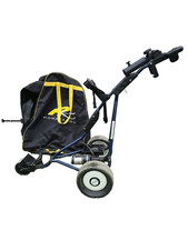 Electric golf trolley in blue by Powakaddy Freeway