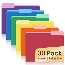 SUNEE File Folders, 30 Pack Manilla Folders 8.5 x 11, 6 Assorted Colors