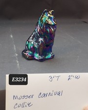 Mosser Border Collie Sheltie Dog Purple/Blue Iridescent Carnival Art Glass VTG